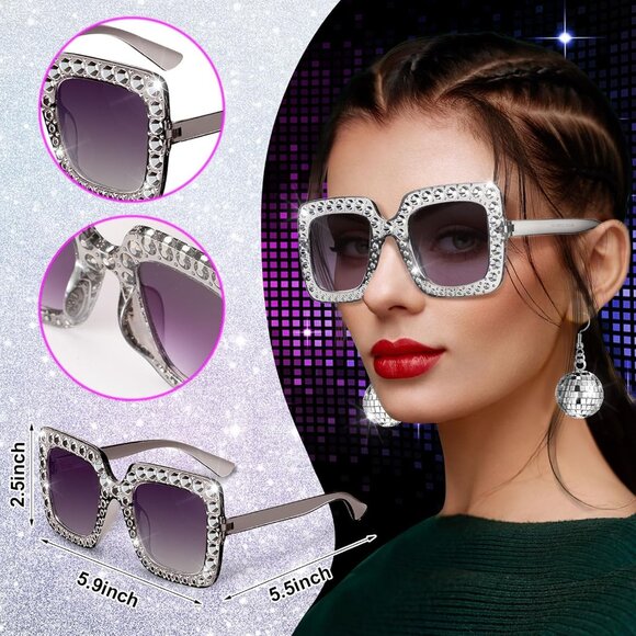 Glamorous 70s Women's Disco Costume Set with Wig & Reflective Jewelry - Picture 5 of 6